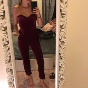 Burgundy velvet strapless jumpsuit ...must have